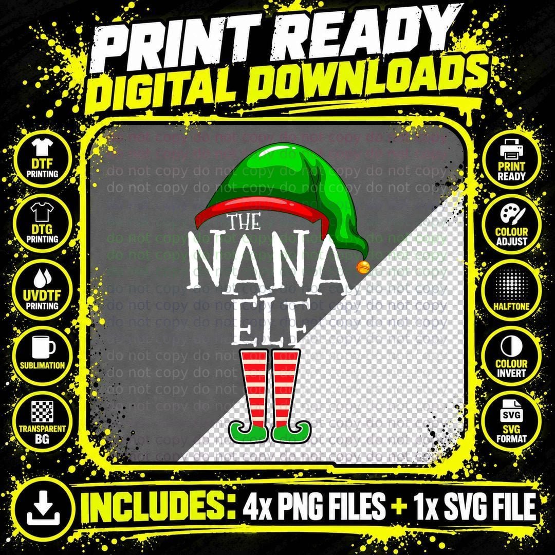 The Nana Elf Family Matching Group Christmas Gift Png SVG Digital Bundle