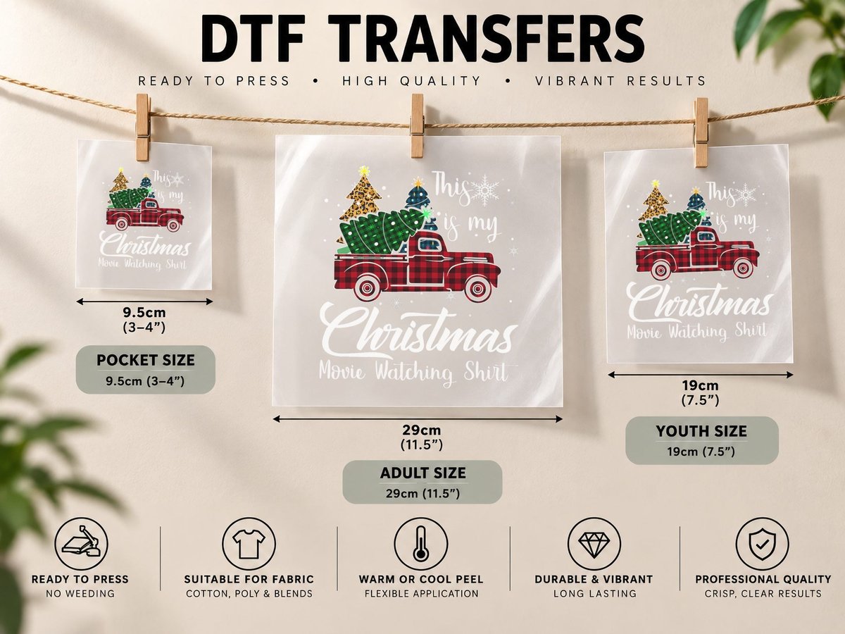 This Is My Christmas Movie Watching Tree Truck Plaid DTF Transfer Iron On