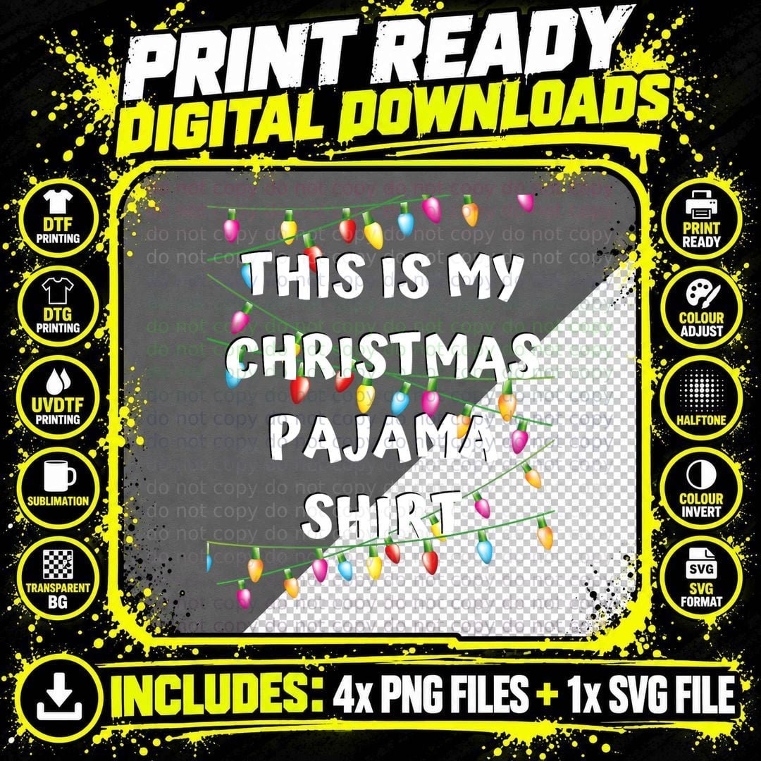 This Is My Christmas Pajama Shirt - Lights Funny Holiday Png SVG Digital Bundle