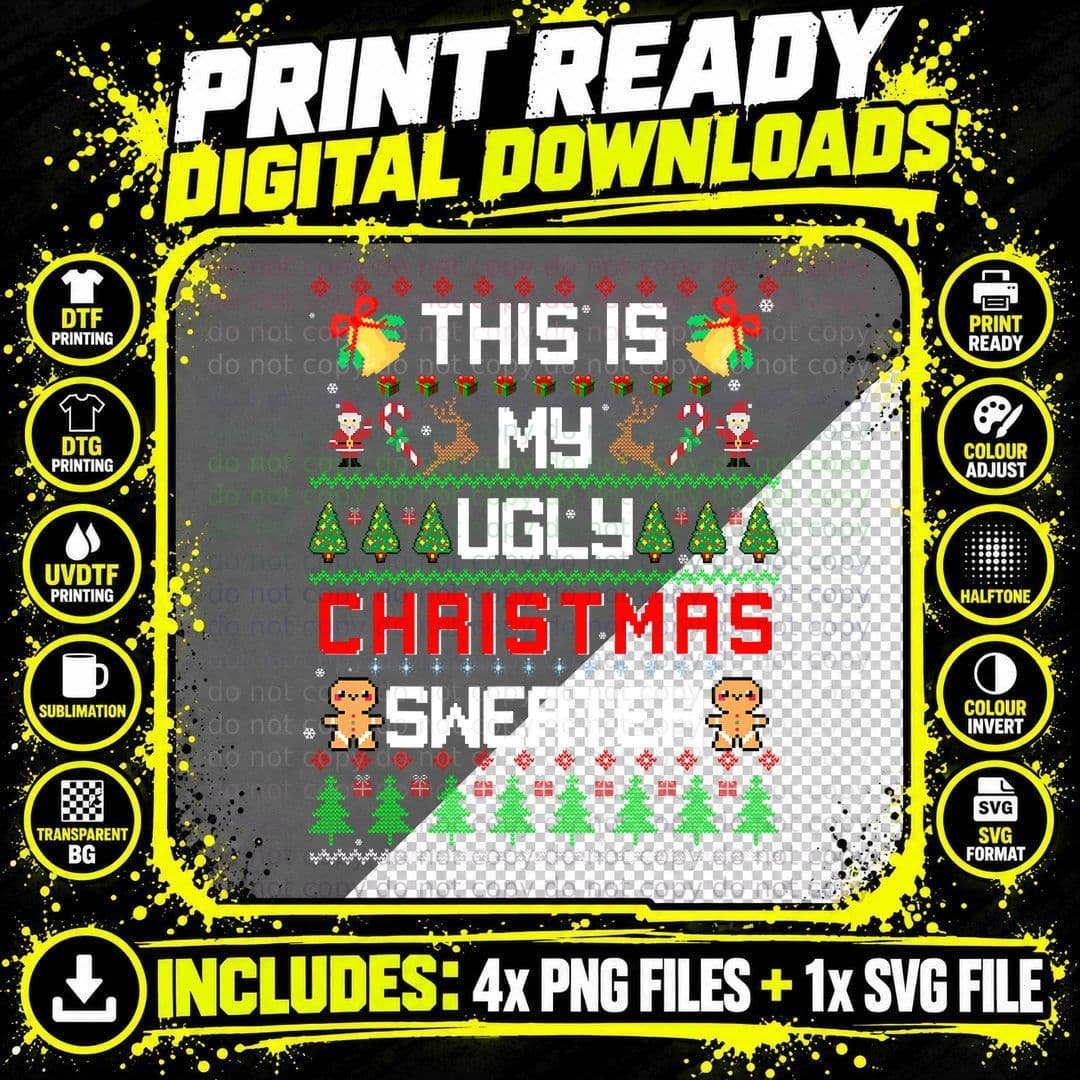 This Is My Ugly Sweater Funny Christmas T-Shirt Png SVG Digital Bundle