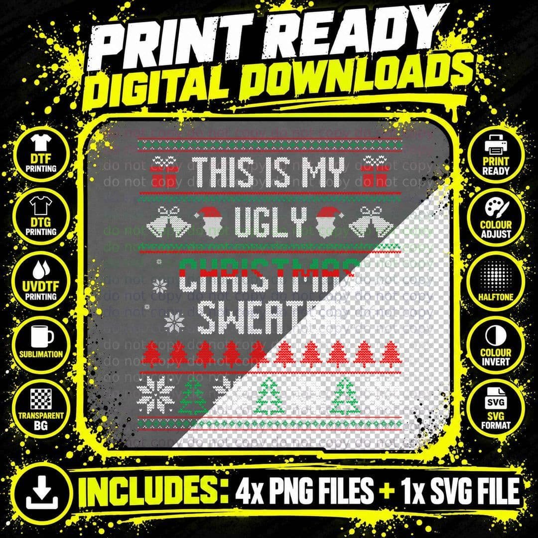 This Is My Ugly Sweater Funny Christmas Xmas Holiday Png SVG Digital Bundle