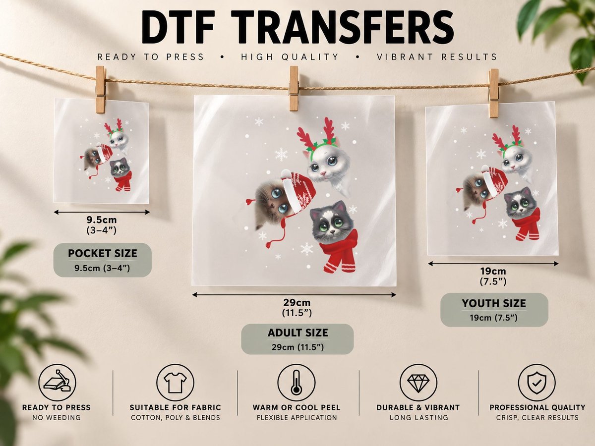 Three Cats Christmas, Festive Holiday Print, Pet Lover DTF Transfer Iron On