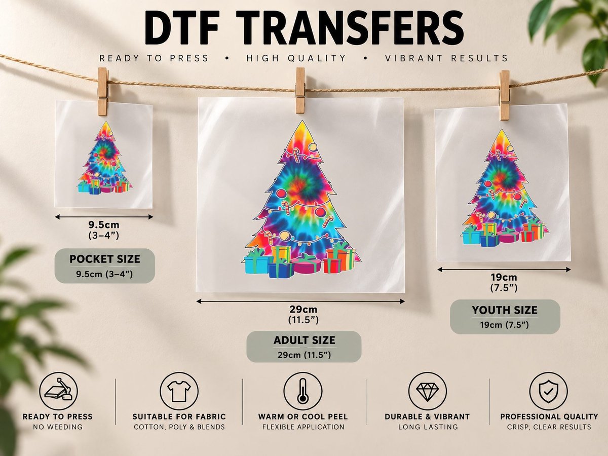 Tie-Dye Christmas Groovy 60's Vintage Retro Christmas Tree DTF Transfer Iron On