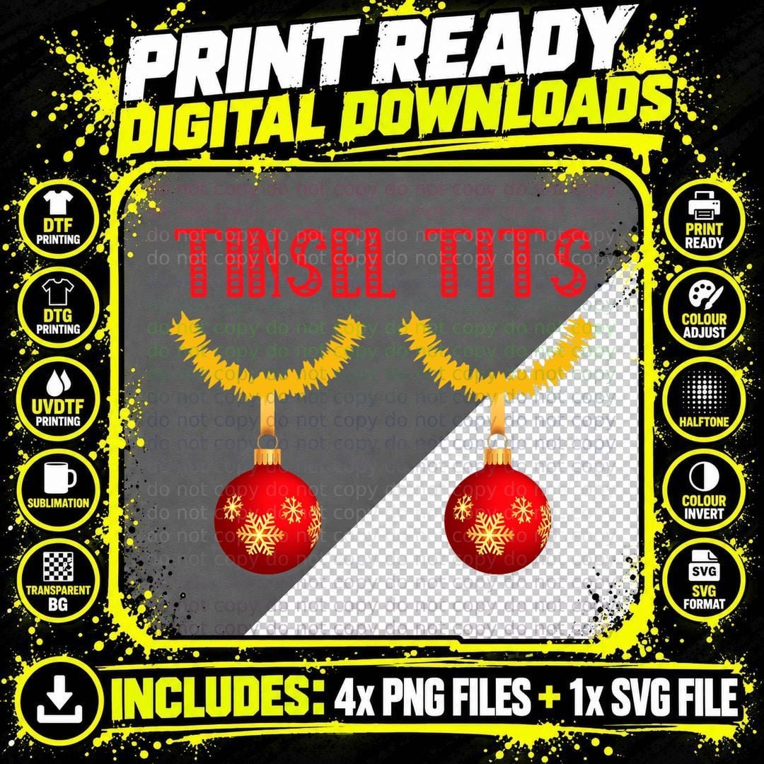 Tinsel Tits Funny Christmas Xmas Funny Boobs Xmas T-Shirt Png SVG Digital Bundle