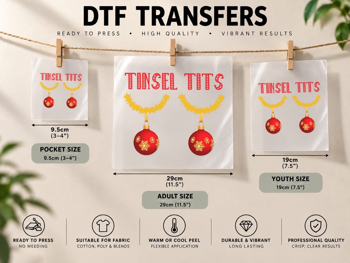 Tinsel Tits Funny Christmas Xmas Funny Boobs Xmas DTF Transfer Iron On