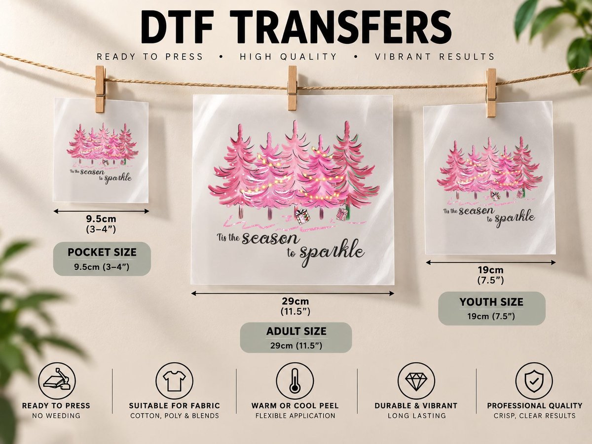 Tis the Season to Sparkle Vintage Pink Christmas Tree DTF Transfer Iron On