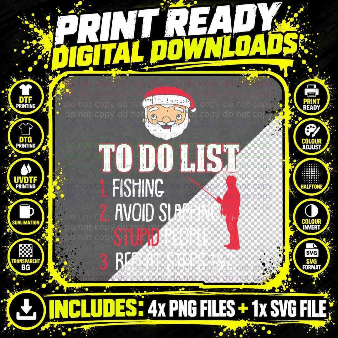 To Do List Fishing Christmas Pajama Funny Santa Png SVG Digital Bundle