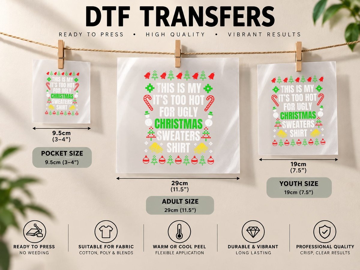 Too Hot for Ugly Christmas Ugly Christmas DTF Transfer Iron On