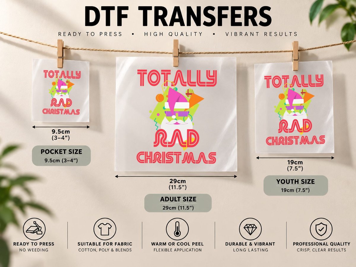 Totally Rad 80s Christmas Vintage Santa 80s Costume DTF Transfer Iron On