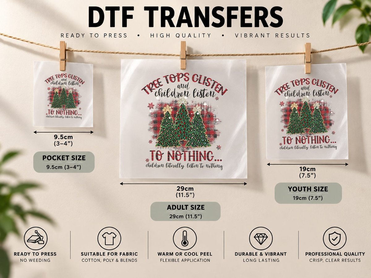 Tree Tops Glisten and Children Listen to Nothing Christmas DTF Transfer Iron On