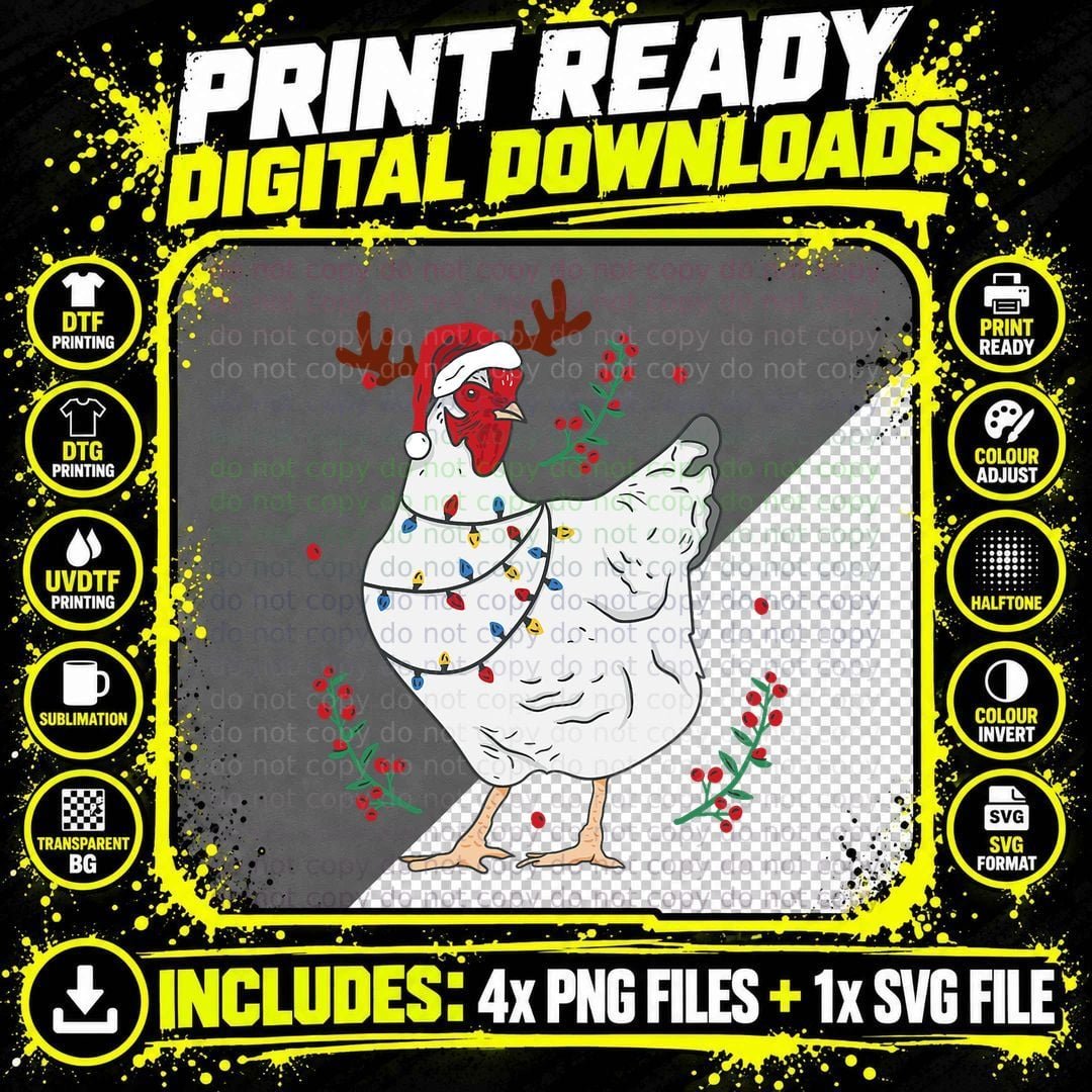 Ugly Chicken Christmas Lights Pajamas for Chicken Png SVG Digital Bundle