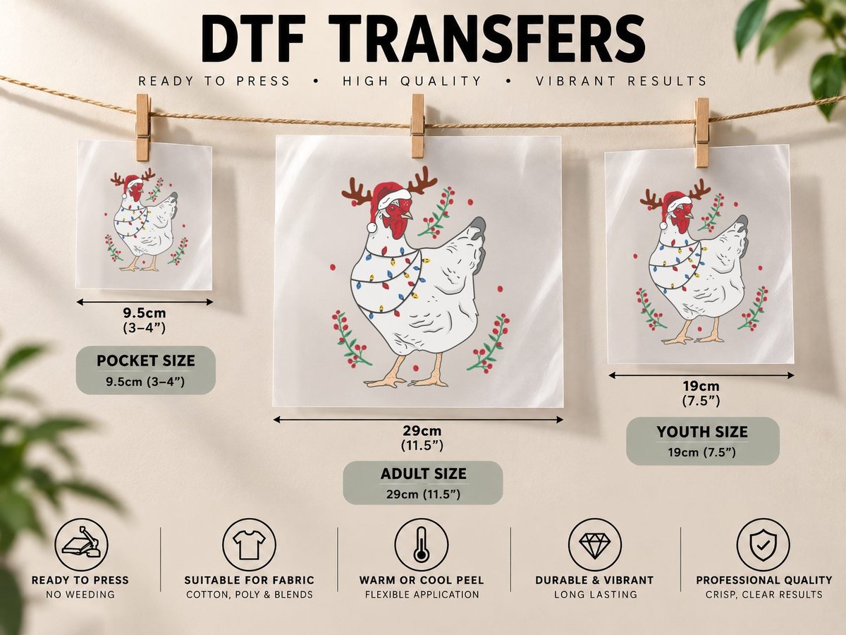 Ugly Chicken Christmas Lights Pajamas for Chicken Farmers DTF Transfer Iron On
