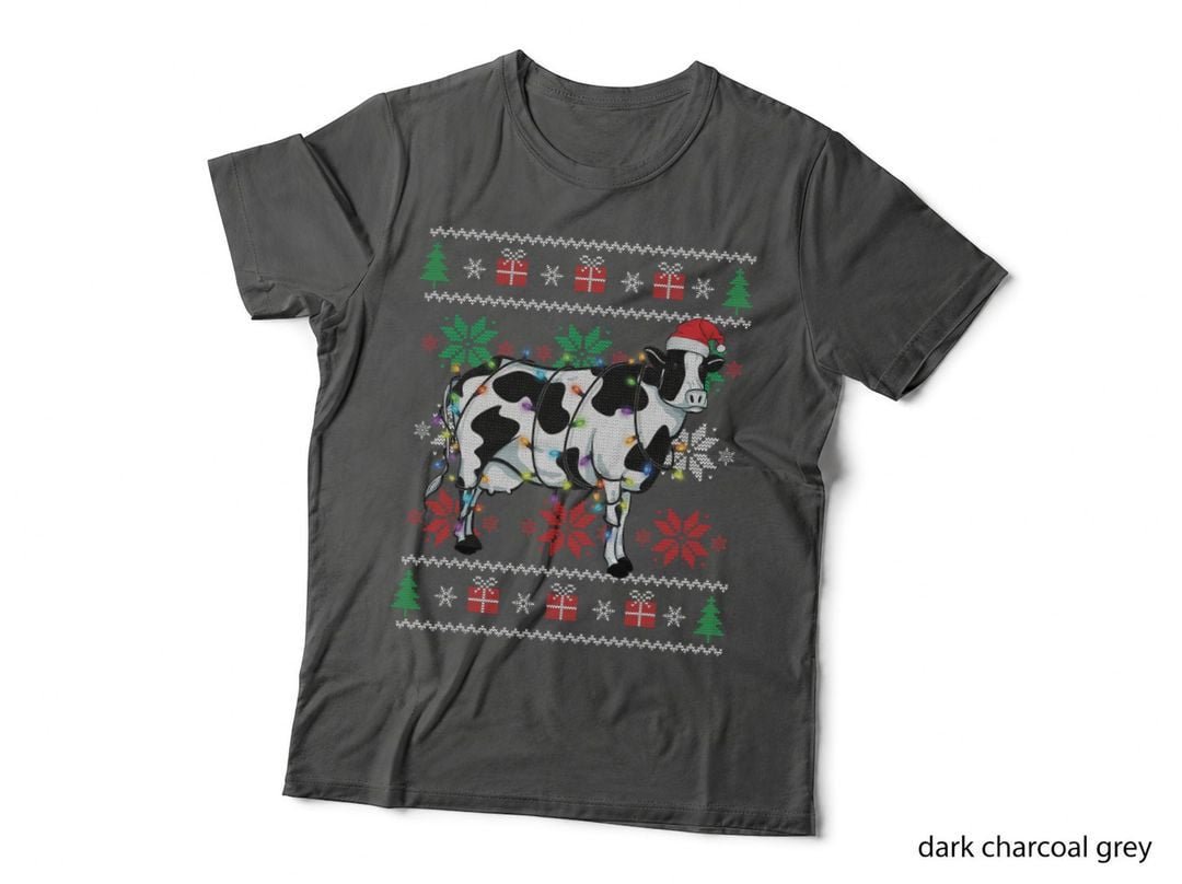 Ugly Christmas Cow Shirt Funny Cow Santa Pajama Farmer T-Shirt