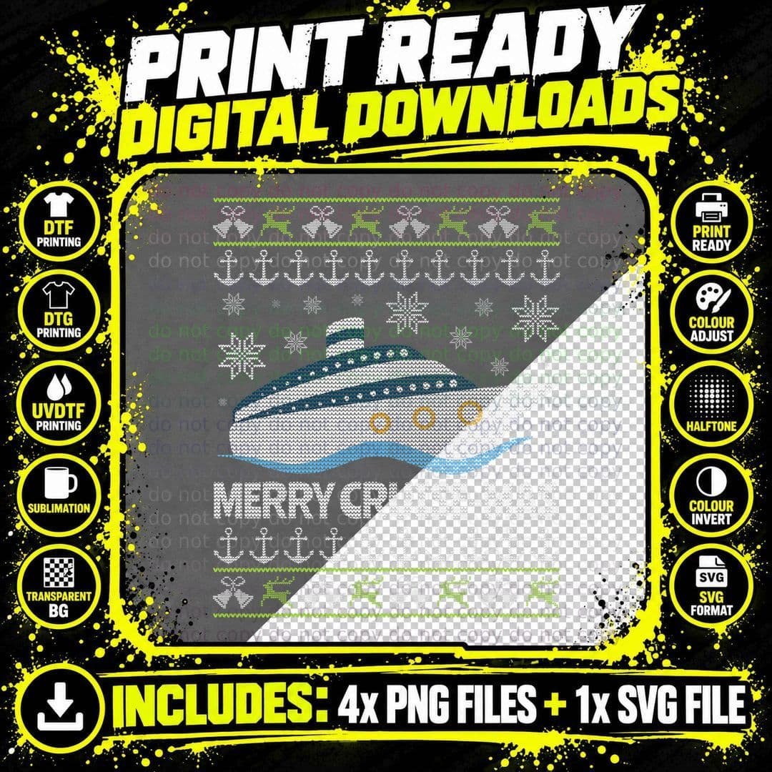 Ugly Christmas Cruise Ship Vacation Tshirt Merry Png SVG Digital Bundle