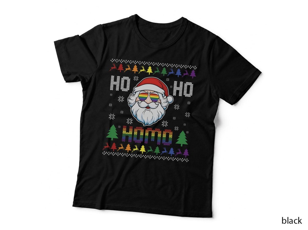 Ugly Christmas Funny Gay Pride LGBTQ Santa Claus Ho Ho Homo T-Shirt