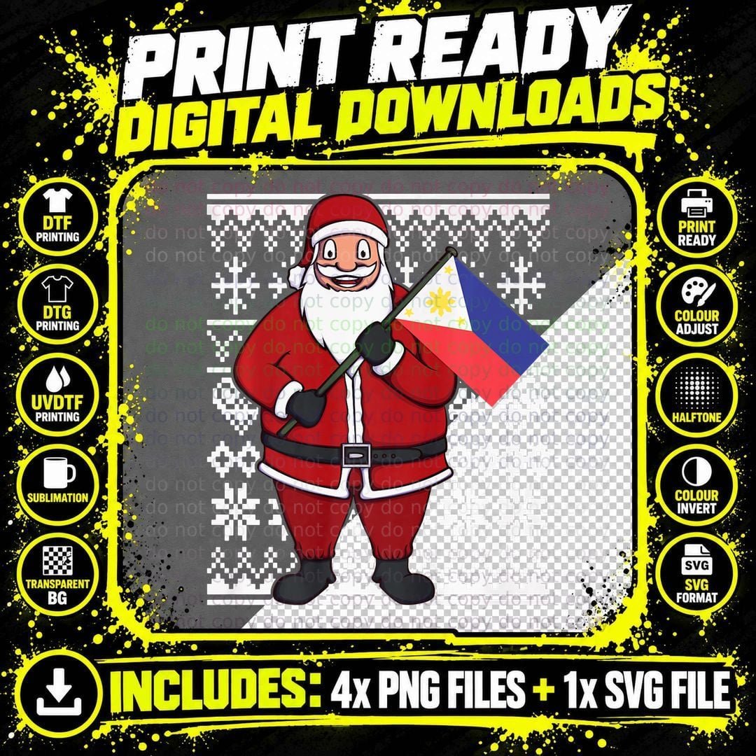 Ugly Christmas Philippines Flag Santa Filipino Gift Png SVG Digital Bundle