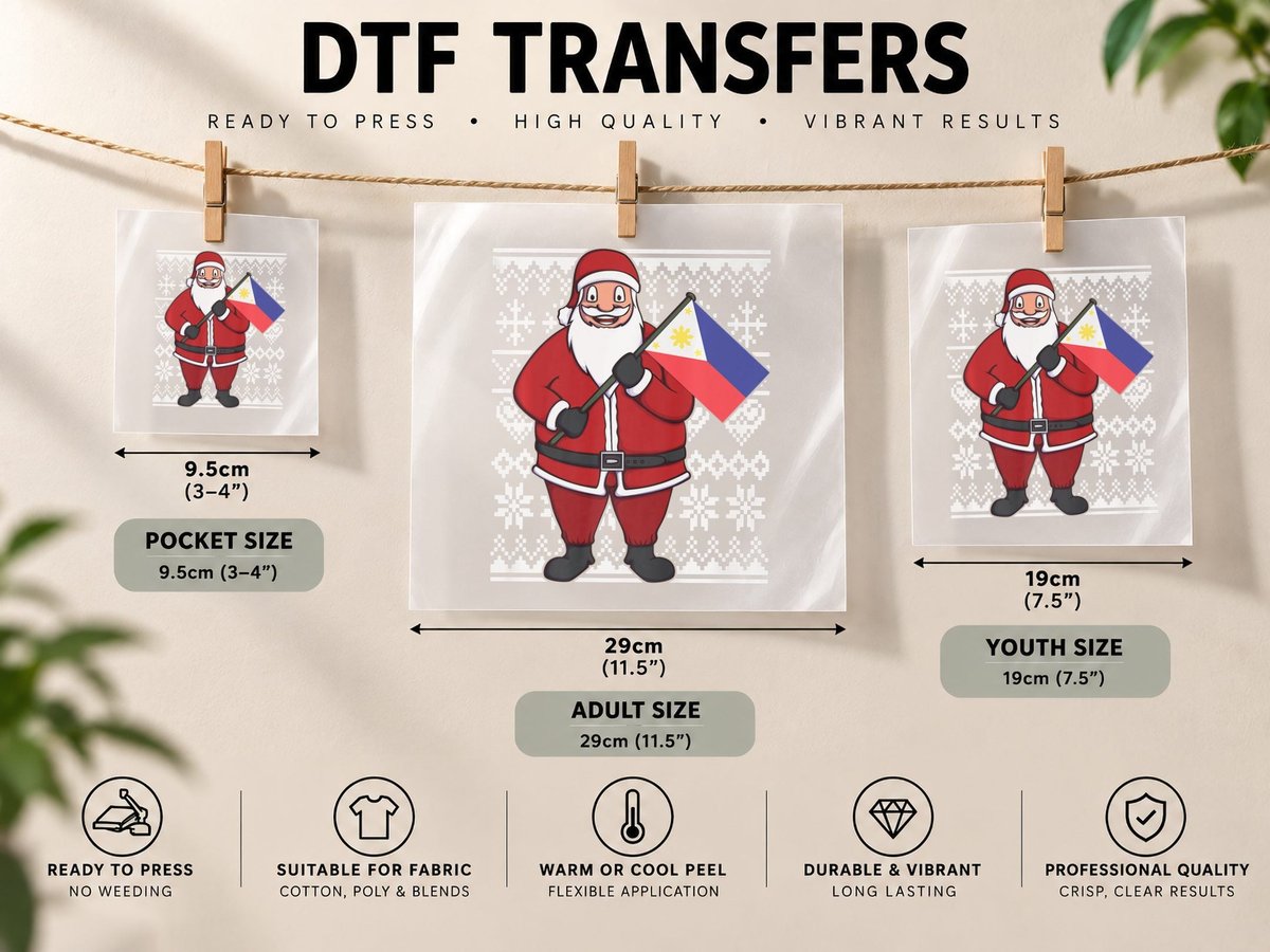 Ugly Christmas Philippines Flag Santa Filipino Gift DTF Transfer Iron On