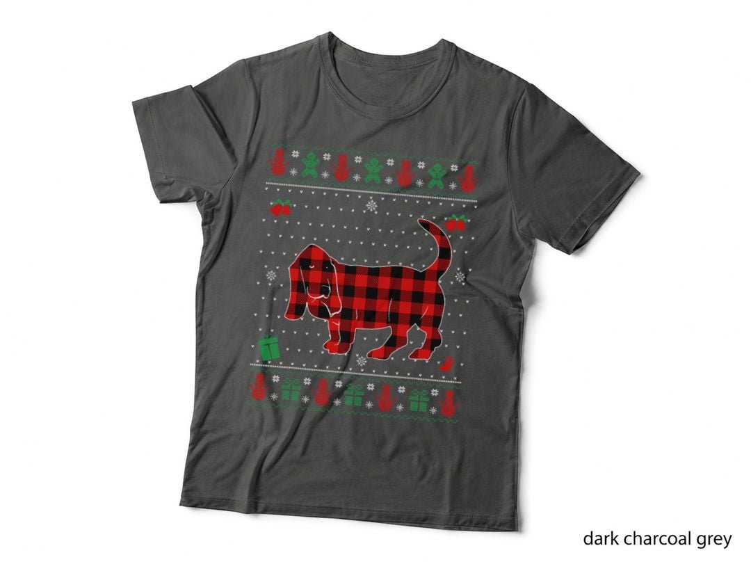 Ugly Christmas Red Plaid Basset Hound Dog Lover Matching Pj T-Shirt