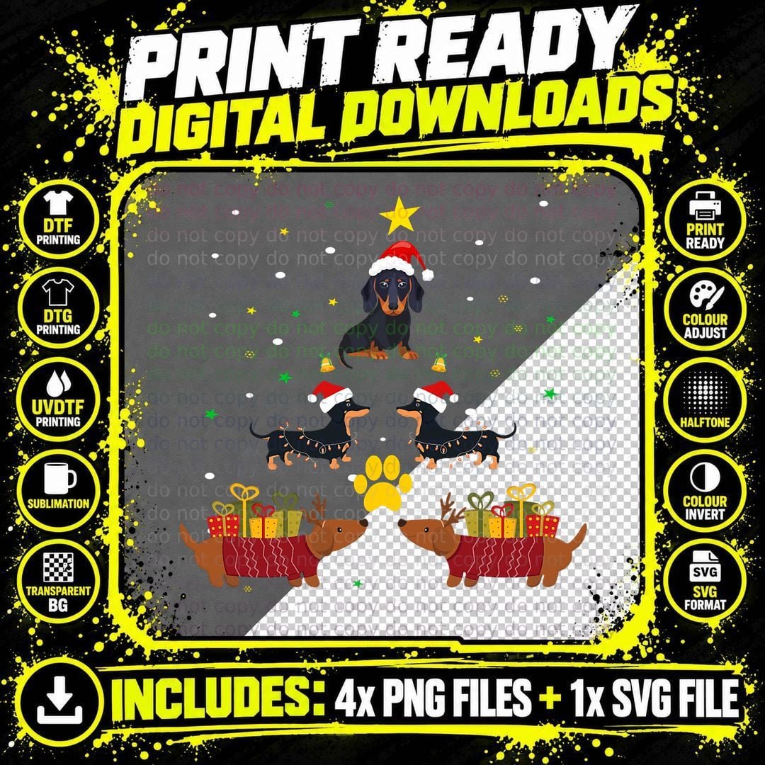 Ugly Christmas Santa Dachshund Christmas Tree for Dog Png SVG Digital Bundle