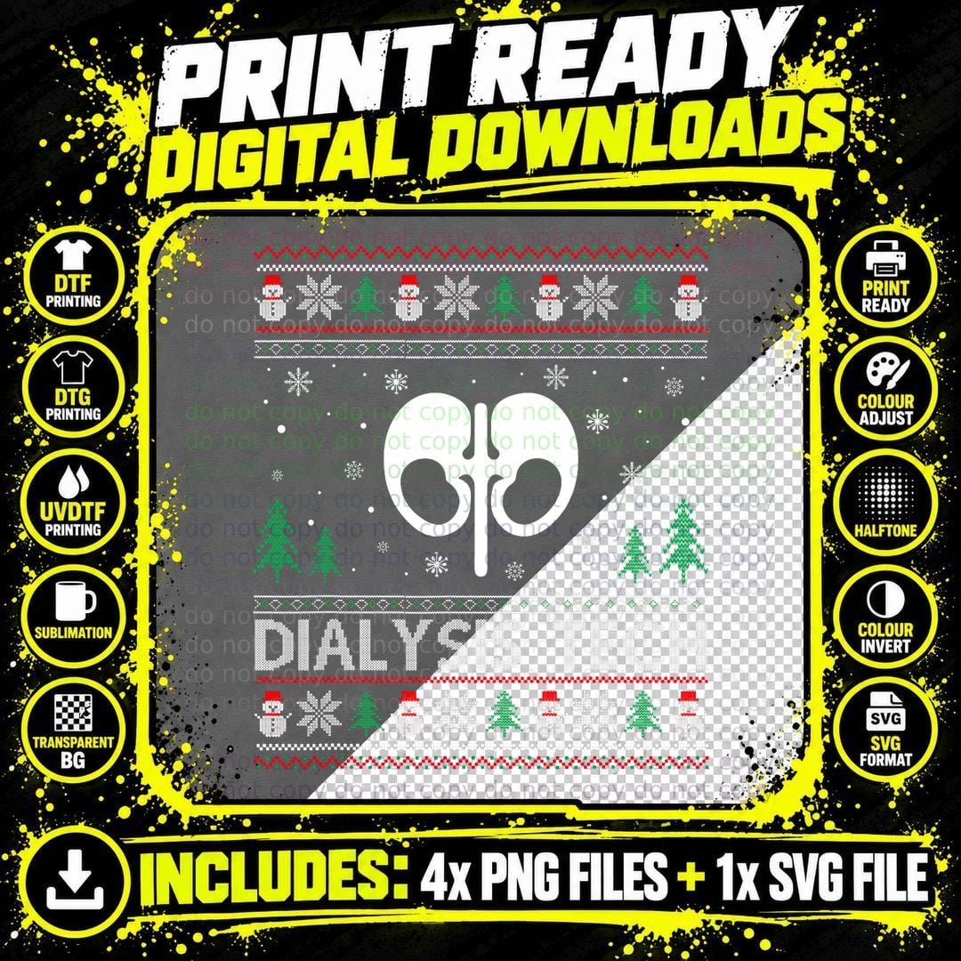 Ugly Christmas Sweater Design Funny Dialysis Tech Ugly Png SVG Digital Bundle