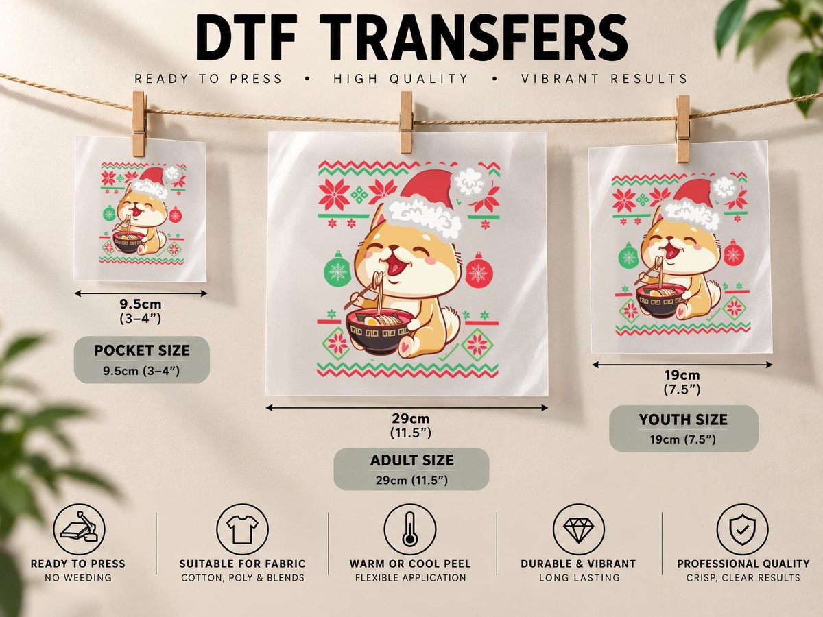 Ugly Christmas Kawaii Anime Shiba Inu Eating Ramen DTF Transfer Iron On