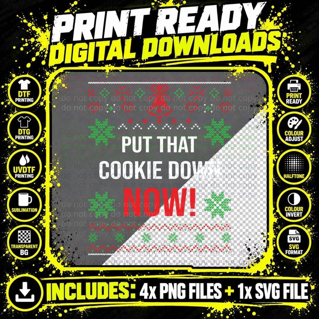 Ugly Christmas Sweater Put That Cookie Down Santa Claus Png SVG Digital Bundle
