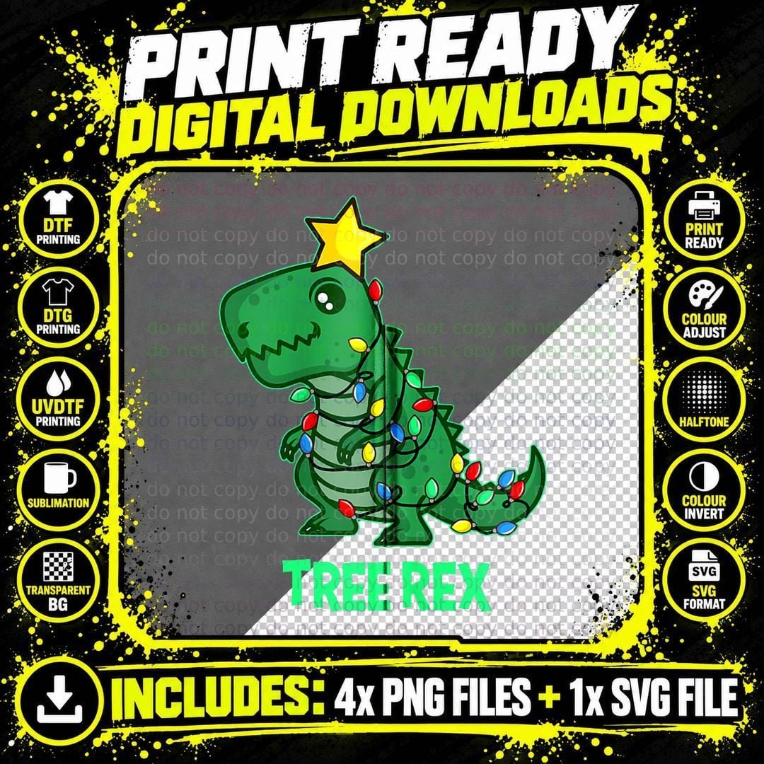 Ugly Christmas Sweater T REX Christmas Tree Rex Zip Png SVG Digital Bundle