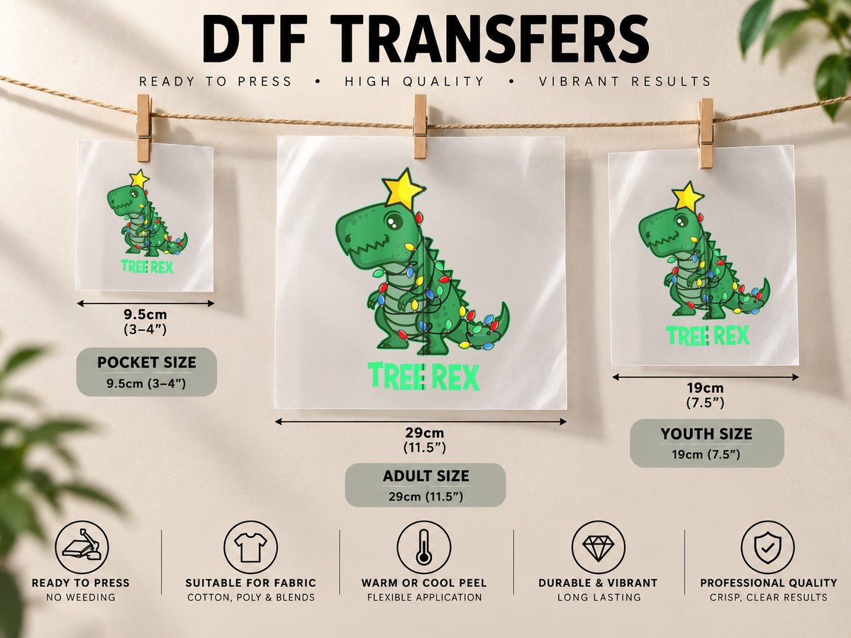 Ugly Christmas T REX Christmas Tree Rex Zip DTF Transfer Iron On