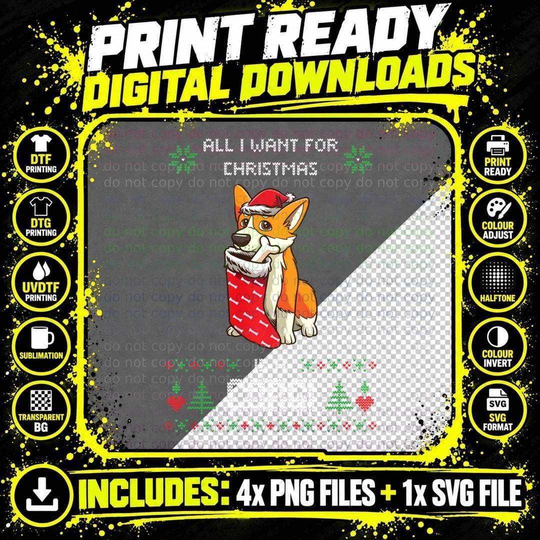 Ugly Christmas Sweater Ugly Sweater Corgi Dog Pullover Png SVG Digital Bundle
