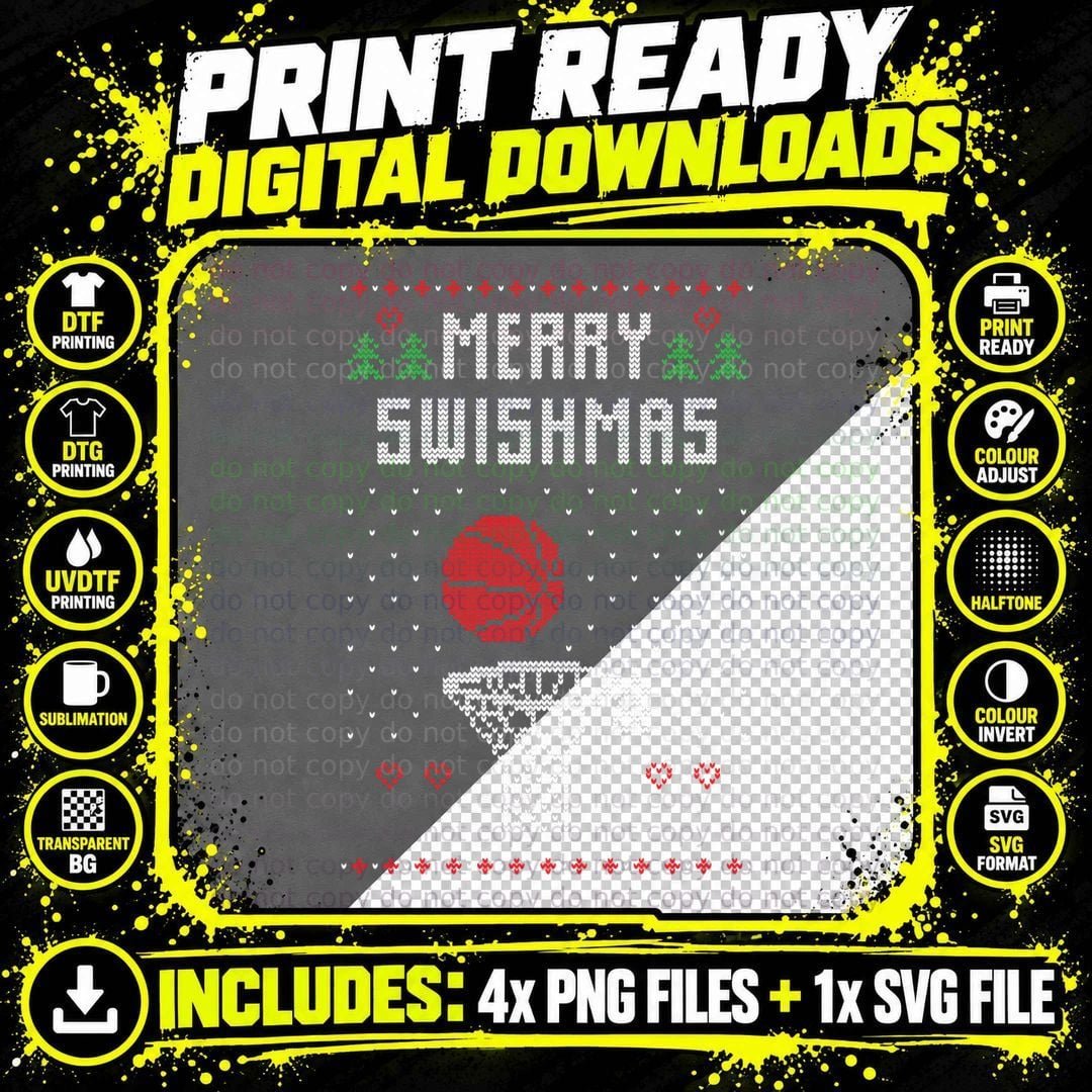 Ugly Christmas Sweater Ugly Sweater Swishmas Basketball Png SVG Digital Bundle
