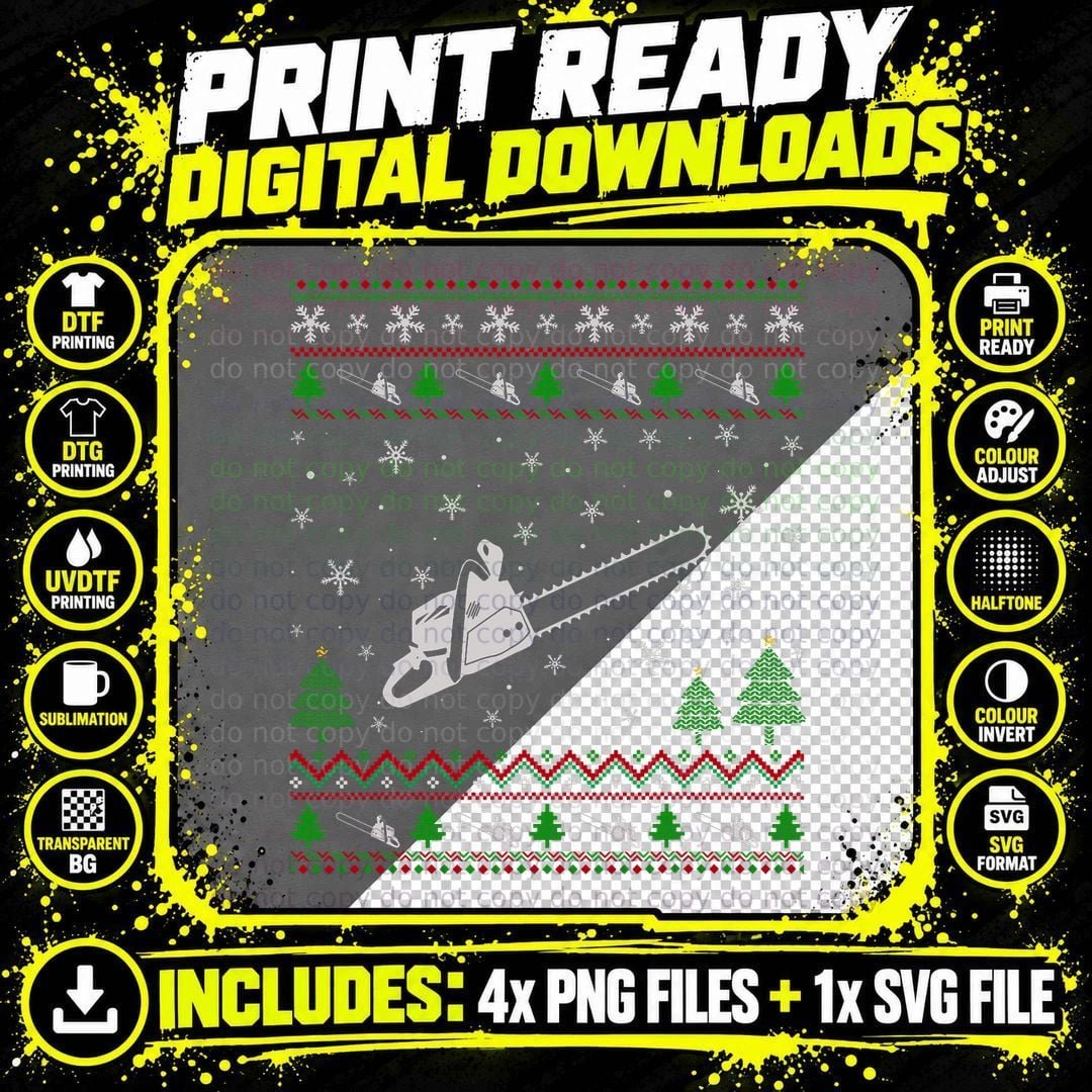 Ugly Christmas Sweater for Chainsaw Lovers Funny Ugly Png SVG Digital Bundle
