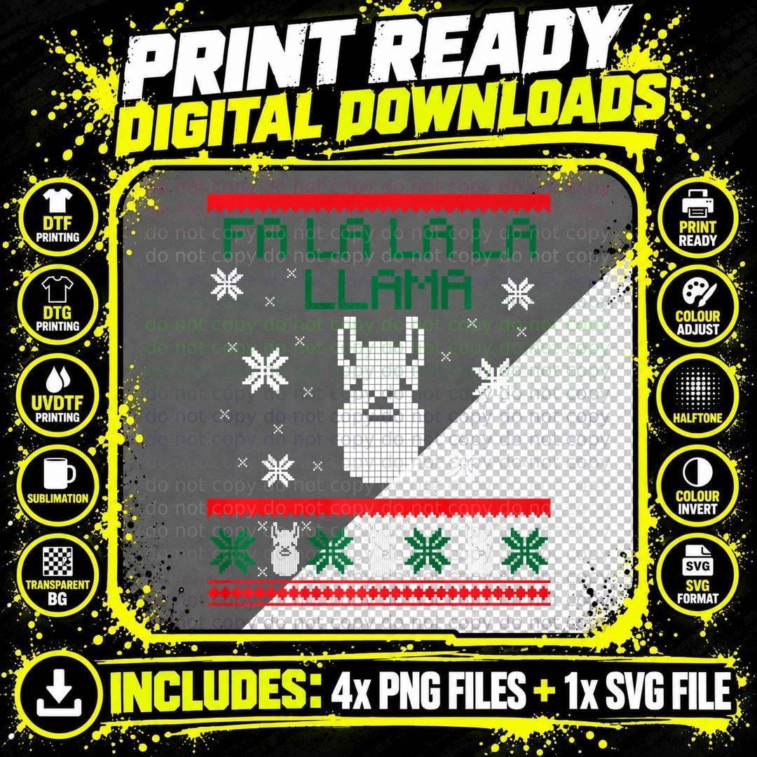 Ugly Christmas Top Fa La La La La Llama Funny Holidays Png SVG Digital Bundle