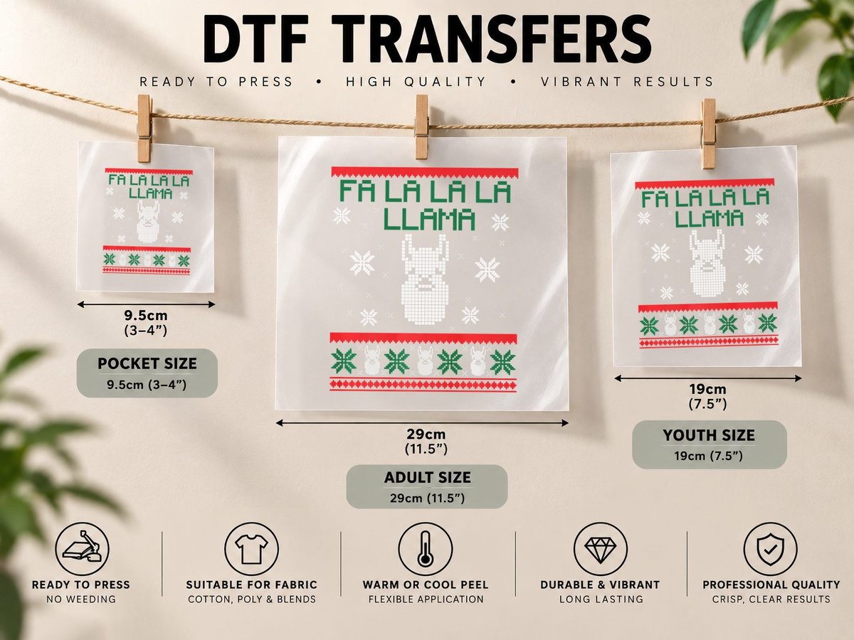 Ugly Christmas Top Fa La La La La Llama Funny Holidays DTF Transfer Iron On
