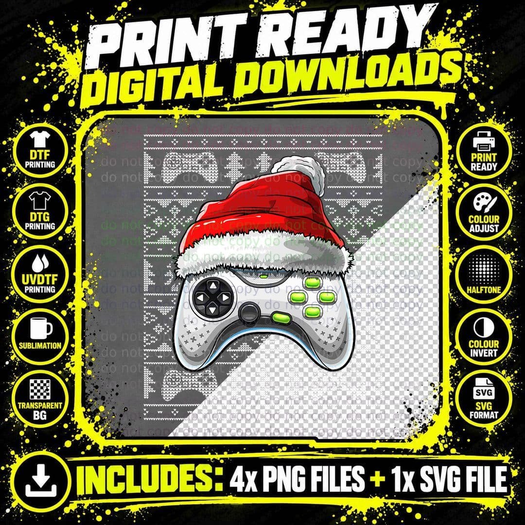 Ugly Christmas Video Game Controller Christmas Gamer Png SVG Digital Bundle