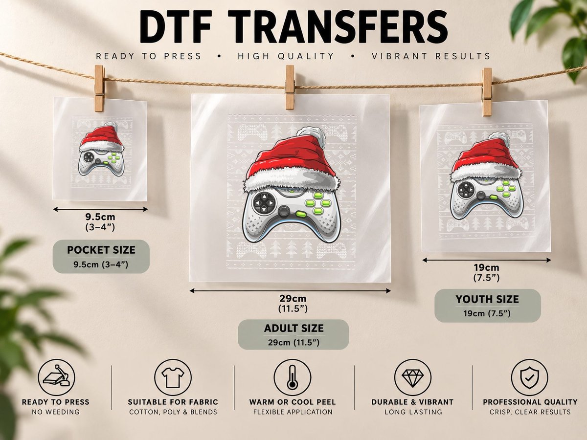 Ugly Christmas Video Game Controller Christmas Gamer Gift DTF Transfer Iron On