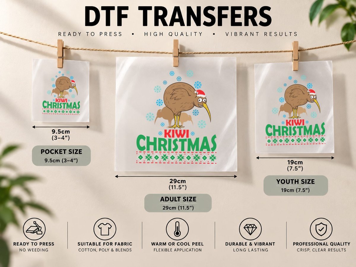 Ugly Christmas with Kiwi Bird from New Zealand DTF Transfer Iron On