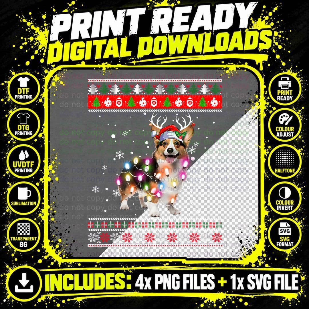Ugly Sweater Christmas Corgi Dog Puppy Xmas Pajama Png SVG Digital Bundle