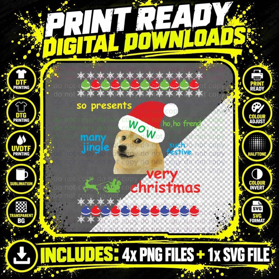 Ugly Sweater Christmas Doge Meme Sweatshirt Shiba Inu Png SVG Digital Bundle