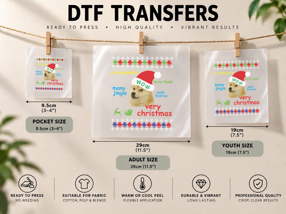 Ugly Christmas Doge Meme Shiba Inu Dog DTF Transfer Iron On