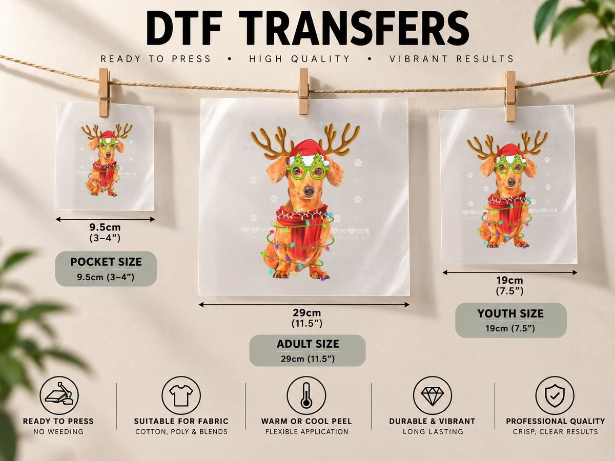 Ugly Christmas Lights Dachshund Dog Puppy Lover DTF Transfer Iron On