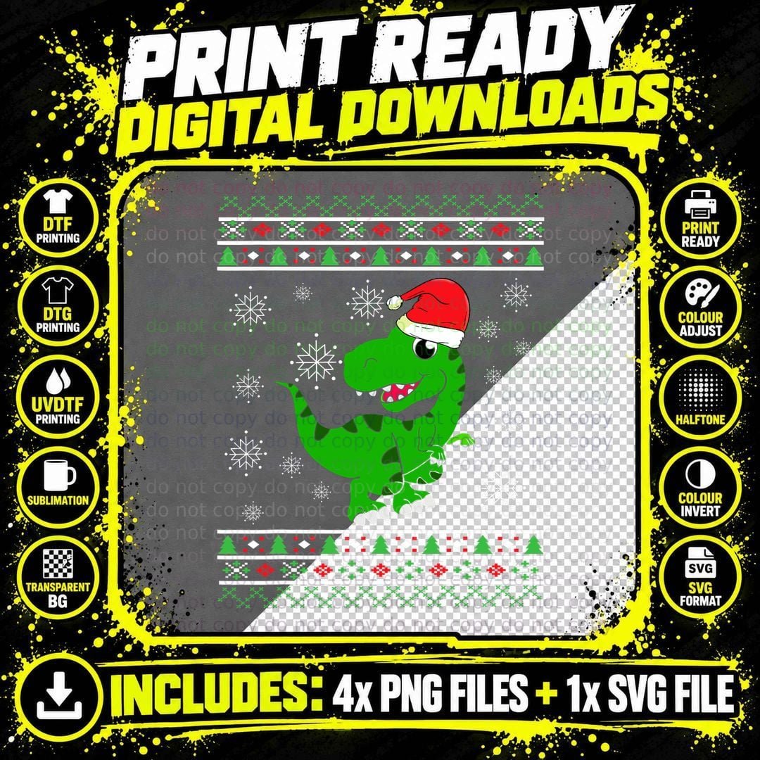 Ugly Sweater Kids Christmas Dinosaur Boy Trex T Rex Png SVG Digital Bundle