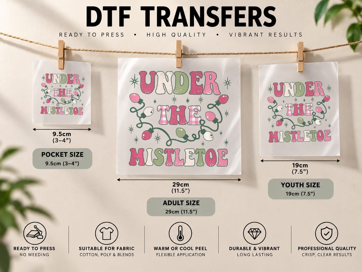 Under the Mistletoe Vintage Buffalo Plaid Pink Christmas DTF Transfer Iron On