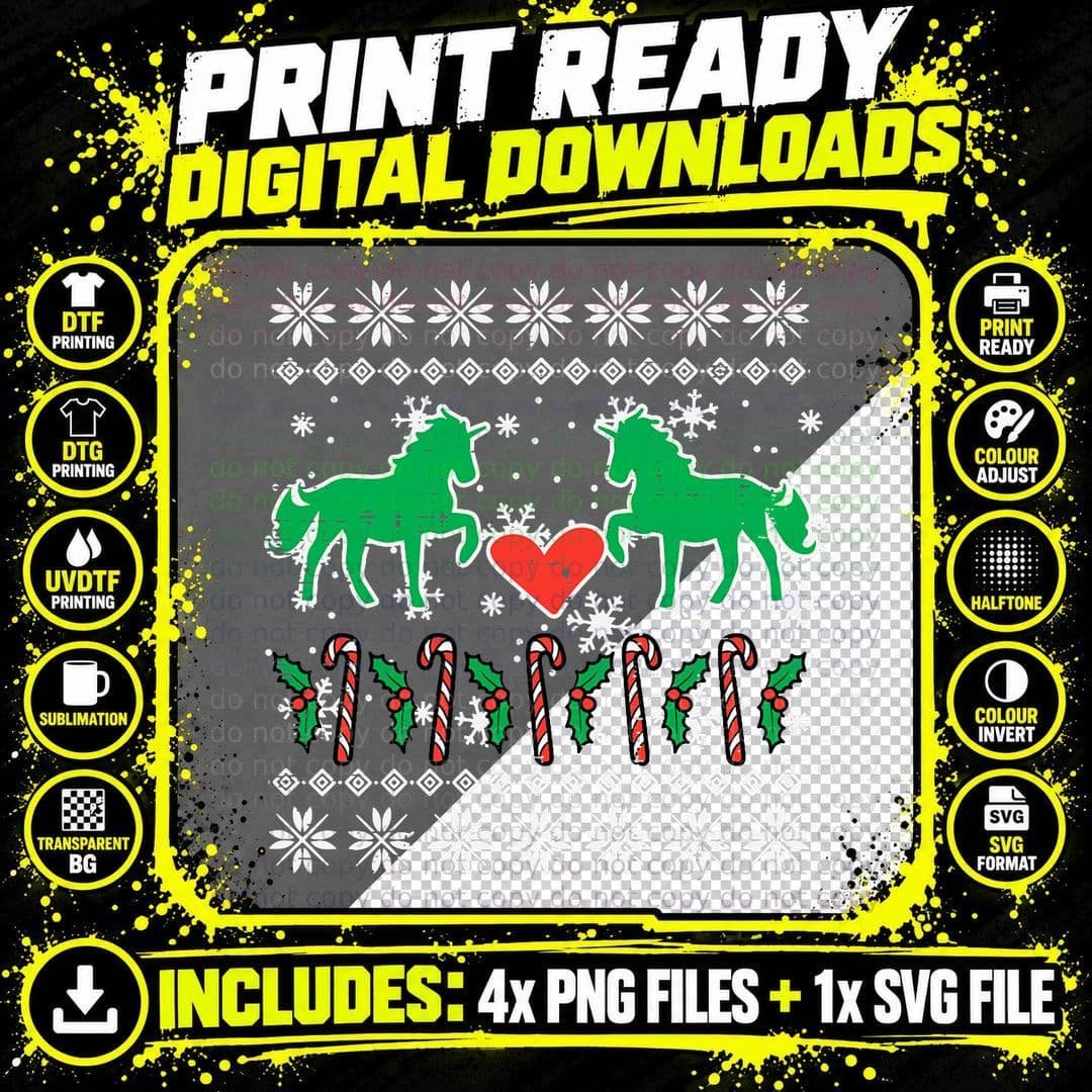 Unicorn Ugly Christmas Magical Xmas Women Girls Kids Png SVG Digital Bundle