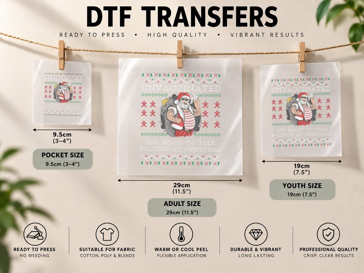 Unvaccinated and Ready to Talk Politics at Christmas Ugly DTF Transfer Iron On