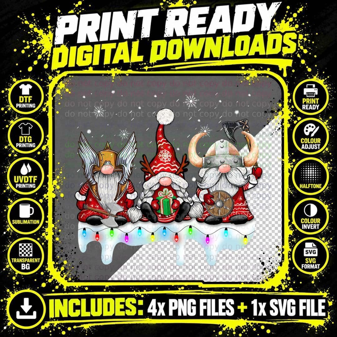 Viking Christmas Gnome Norse Mythology Pajamas T-Shirt Png SVG Digital Bundle