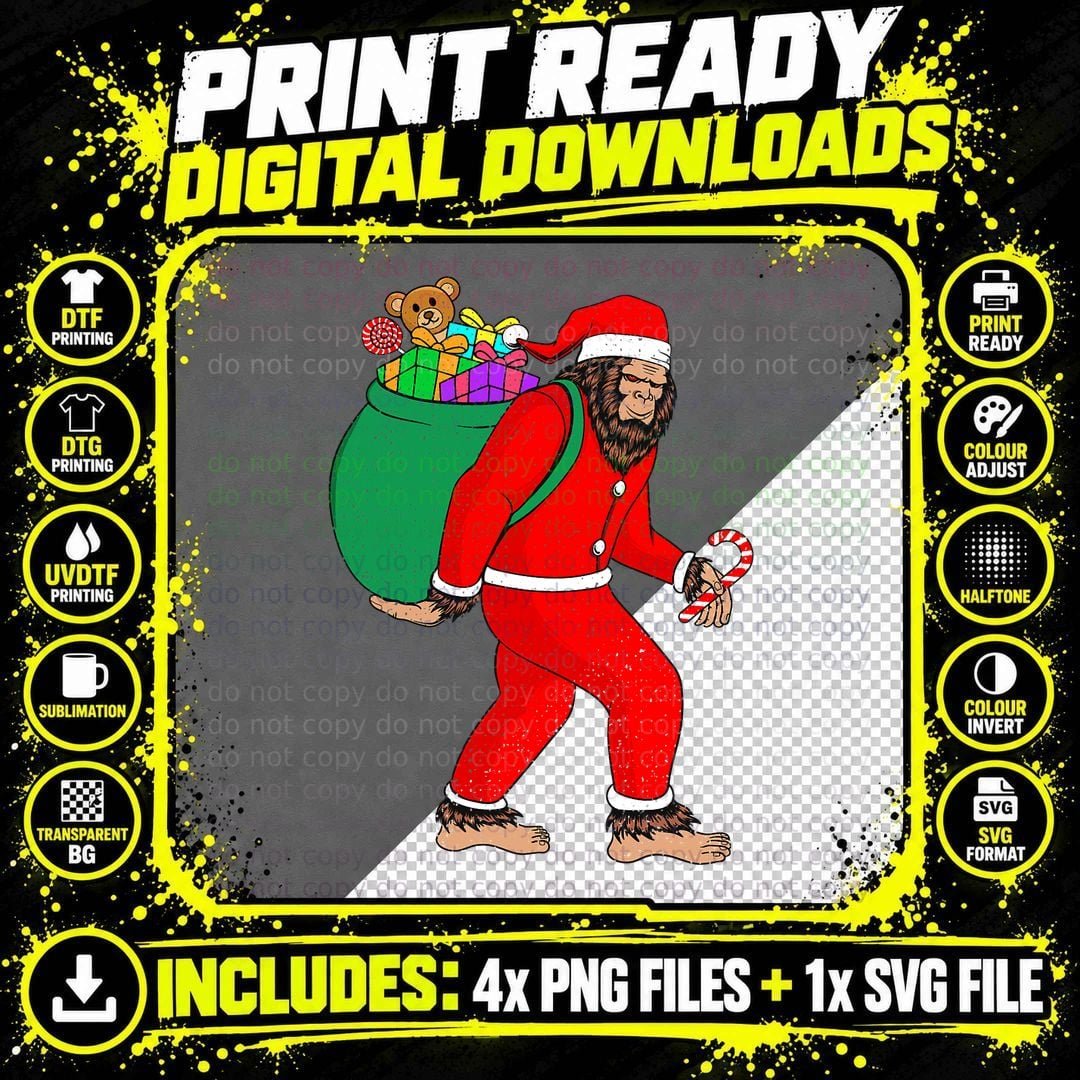 Vintage Christmas Bigfoot Santa Costume Kids Women Men Png SVG Digital Bundle