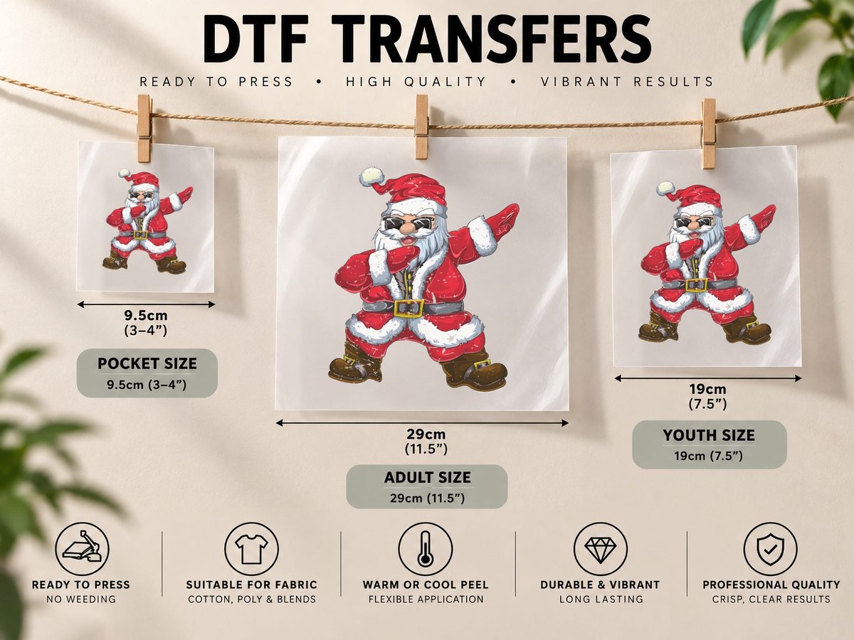 Vintage Christmas Boys Kids Men Xmas Gifts Dabbing Santa DTF Transfer Iron On