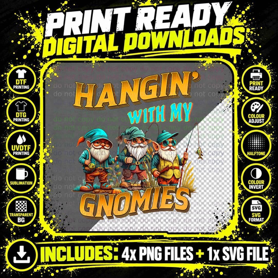 Vintage Christmas Gnomes Hangin' with My Gnomies Orange Png SVG Digital Bundle