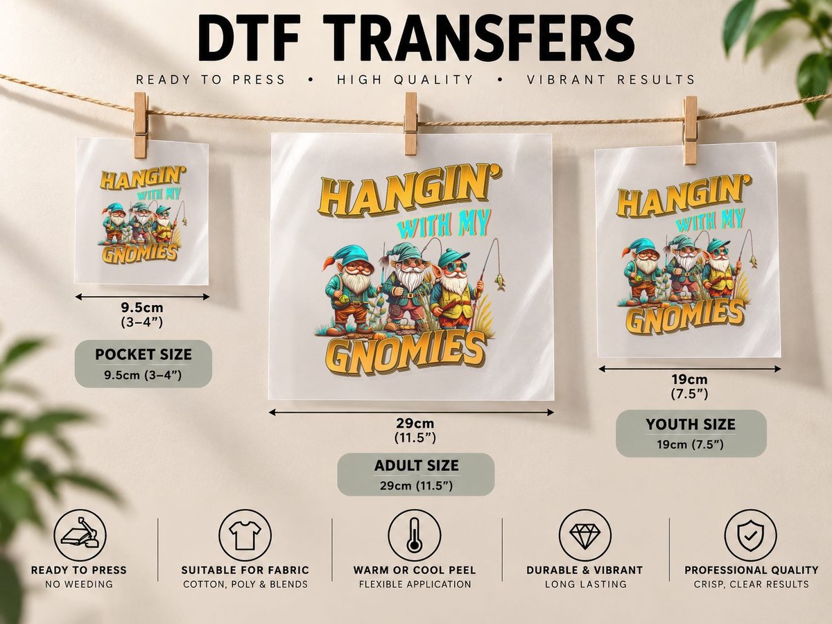 Vintage Christmas Gnomes Hangin' with My Gnomies Orange DTF Transfer Iron On