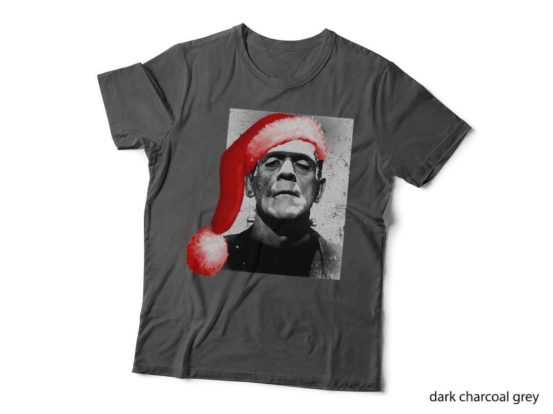 Vintage Christmas Horror Movie Santa Hat Frankenstein T-Shirt